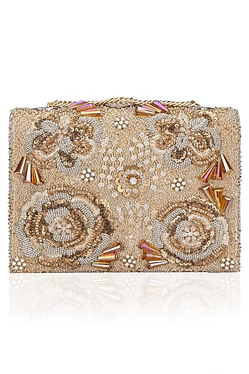 Studio Accessories presents Gold flower motifs clutch bag available ...