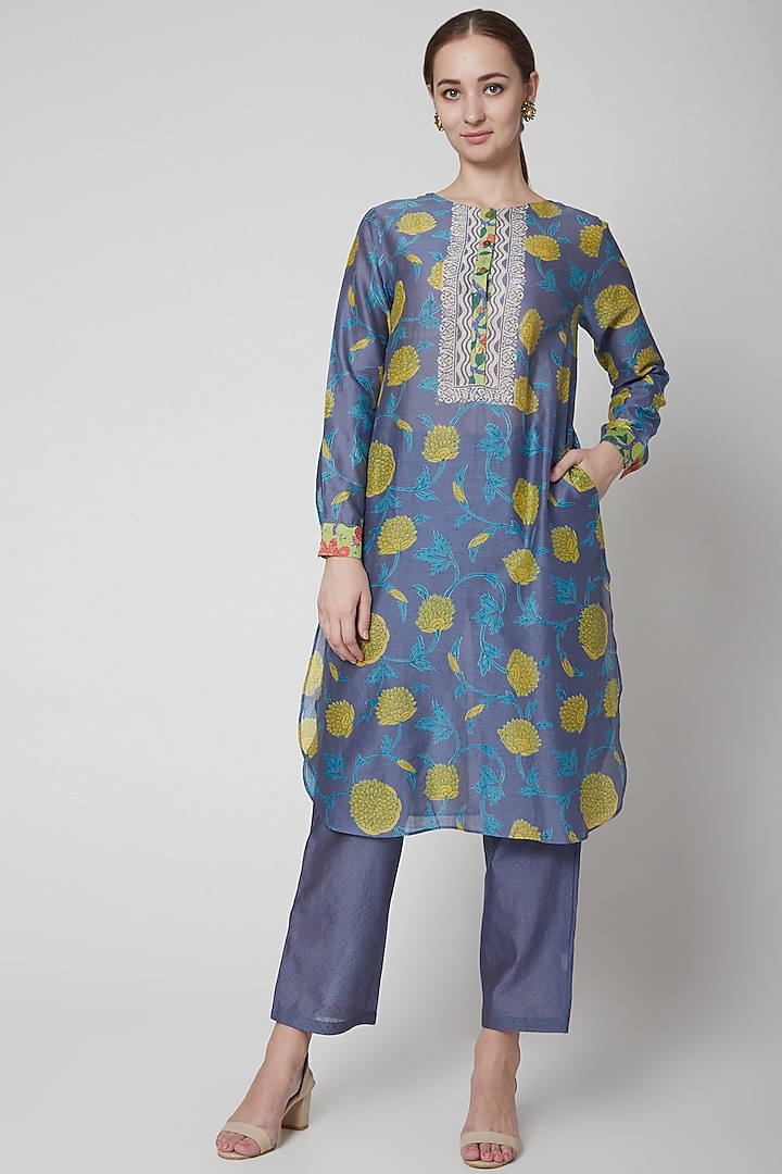 Blue Chanderi Cotton Kurta by Anupamaa Dayal