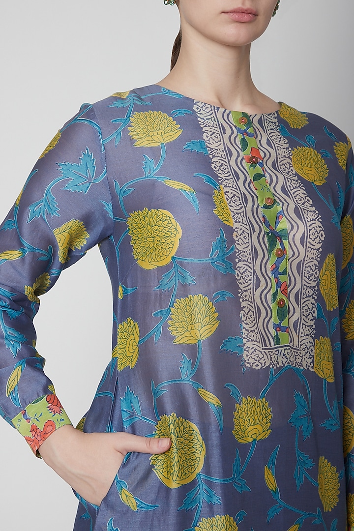 Blue Chanderi Cotton Kurta by Anupamaa Dayal at Pernia's Pop Up Shop