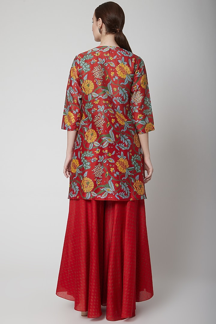 Red Chanderi Cotton Party Wear Sharara Set by Anupamaa Dayal at Pernia's Pop Up Shop