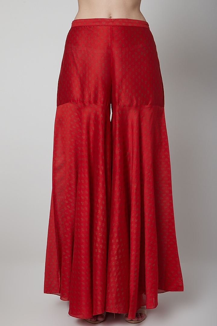 Red Chanderi Cotton Party Wear Sharara Set by Anupamaa Dayal at Pernia's Pop Up Shop