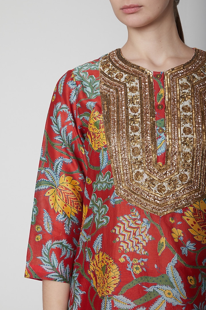 Red Chanderi Cotton Party Wear Sharara Set by Anupamaa Dayal at Pernia's Pop Up Shop
