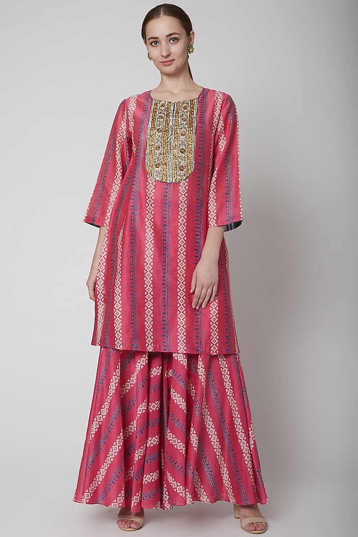 Pink Kurta With Party Wear Sharara Pants by Anupamaa Dayal at Pernia's Pop Up Shop