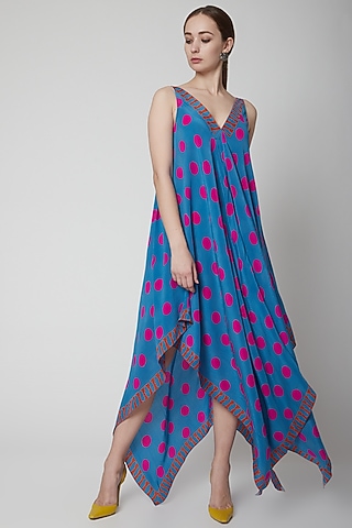 Blue Crepe Silk Scarf Dress by Anupamaa Dayal