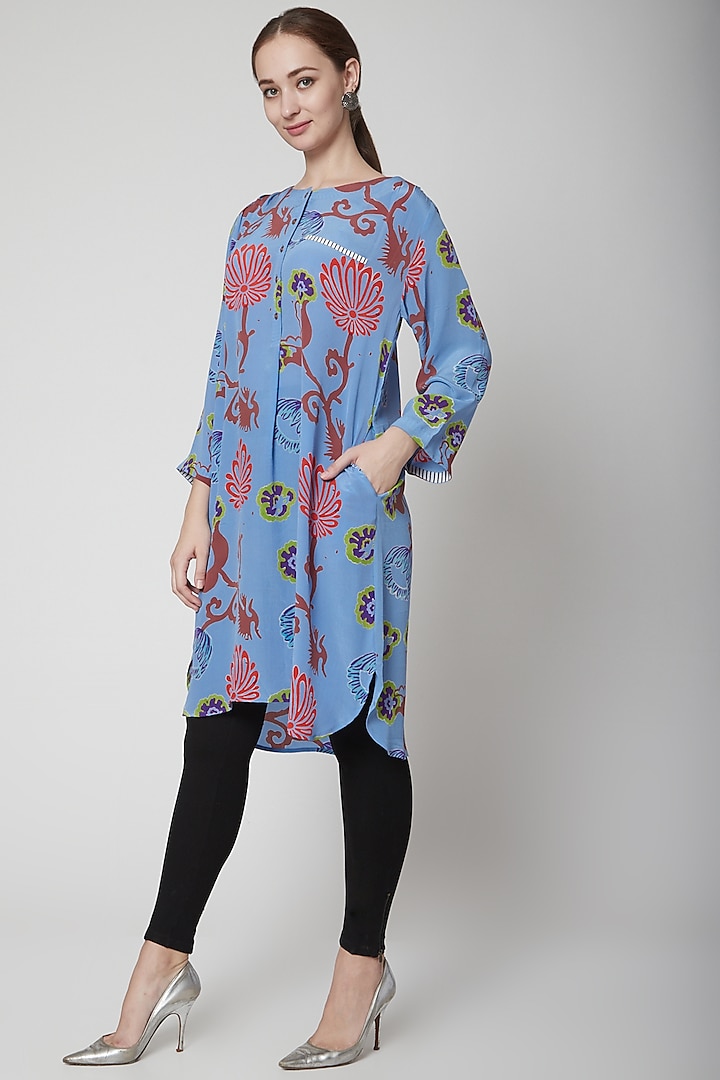 Sky Blue Crepe Silk Tunic by Anupamaa Dayal