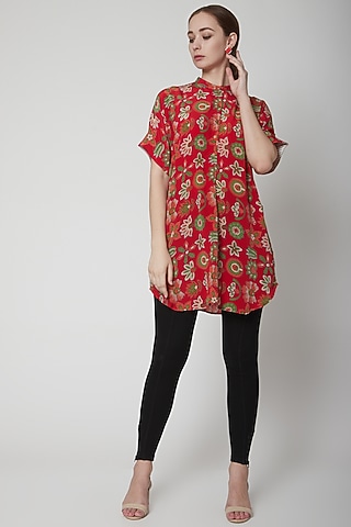 Red Crepe Silk Tunic by Anupamaa Dayal