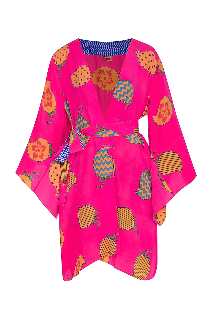 Fluro Pink Printed Wrap Dress by Anupamaa Dayal