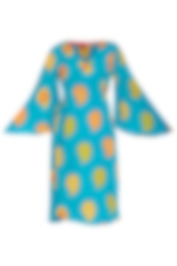 Blue Printed Wrap Dress With Belt by Anupamaa Dayal