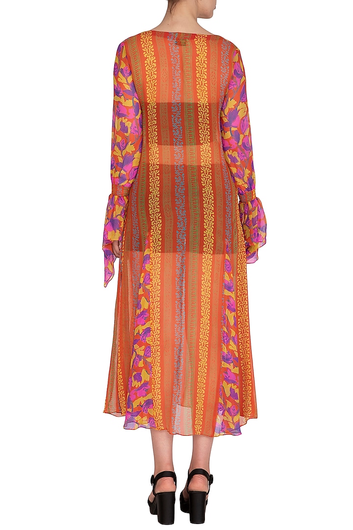 Orange Printed Front Open Vacation Dress by Anupamaa Dayal at Pernia's Pop Up Shop