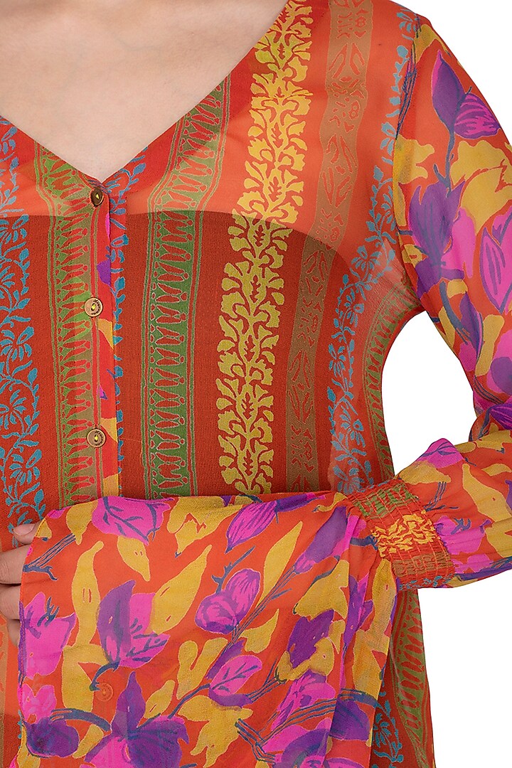 Orange Printed Front Open Vacation Dress by Anupamaa Dayal at Pernia's Pop Up Shop