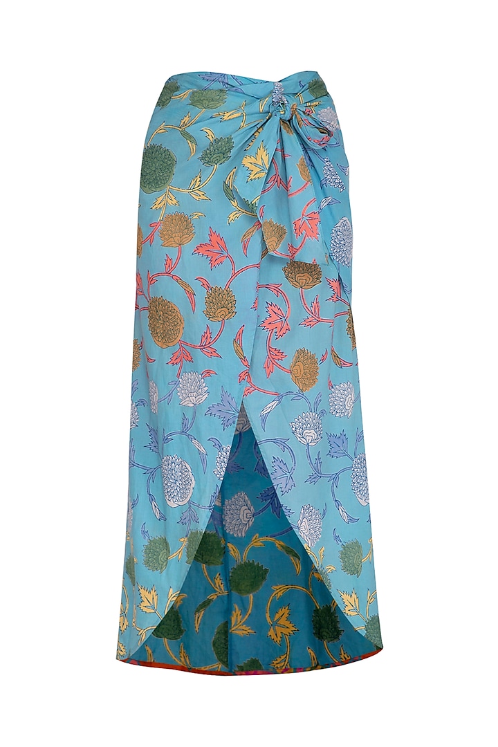 Blue Printed Petal Cut Skirt by Anupamaa Dayal