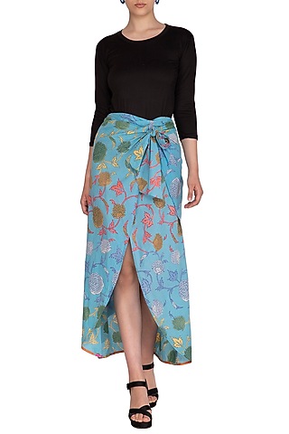 Blue Printed Petal Cut Skirt by Anupamaa Dayal