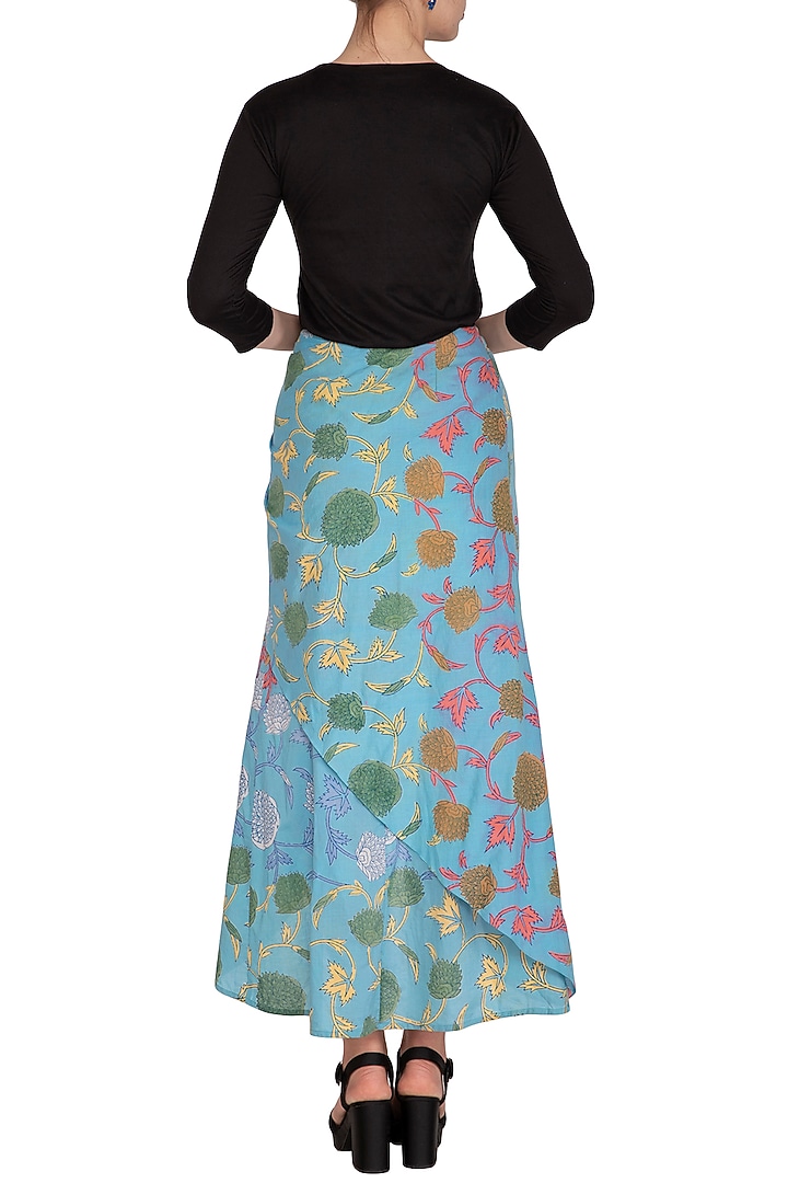 Blue Printed Petal Cut Skirt by Anupamaa Dayal at Pernia's Pop Up Shop