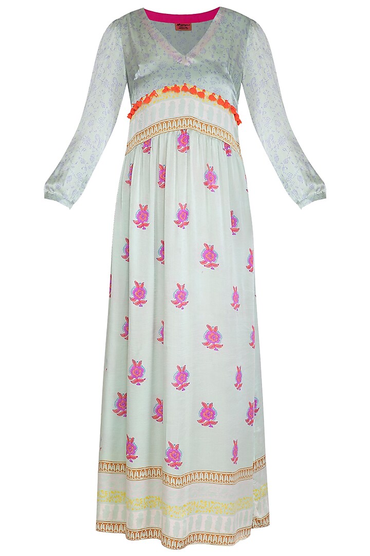 Mint Blue Printed Maxi Dress Design by Anupamaa Dayal at Pernia's Pop