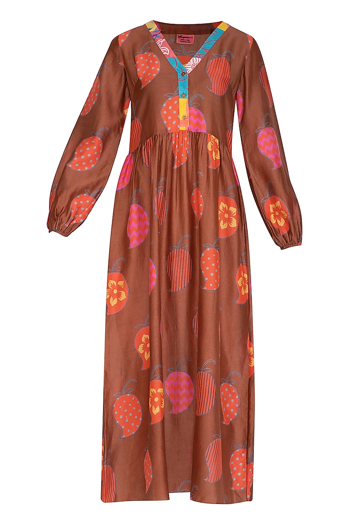 Brown Printed Midi Dress by Anupamaa Dayal