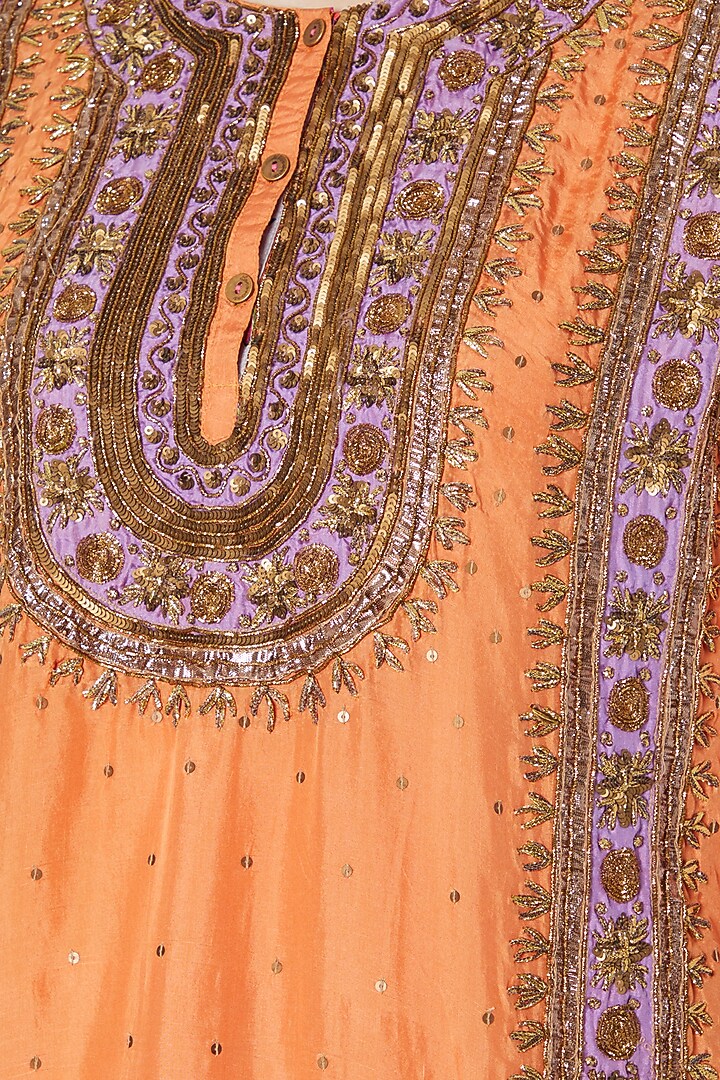 Peach Printed & Embroidered Kurta Set by Anupamaa Dayal at Pernia's Pop Up Shop