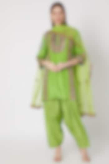 Green Printed & Embroidered Kurta Set by Anupamaa Dayal