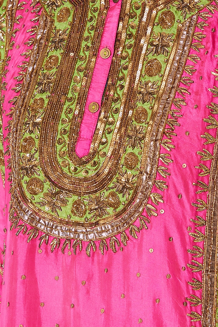 Fluro Pink Printed & Embroidered Kurta Set by Anupamaa Dayal at Pernia's Pop Up Shop