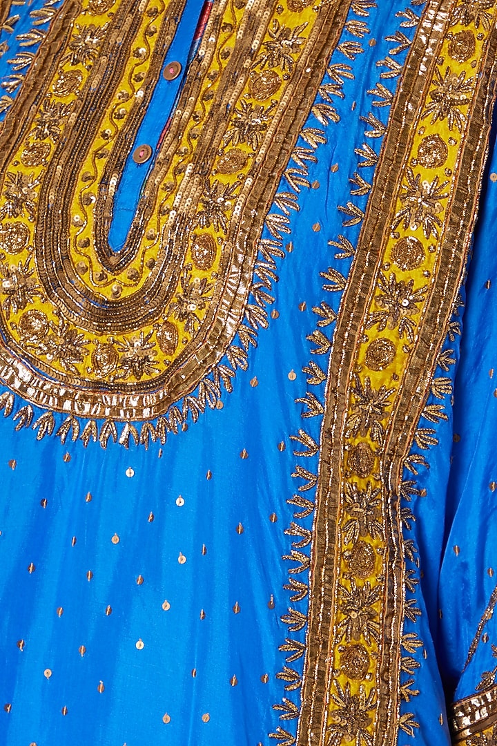 Electric Blue Printed & Embroidered Kurta Set by Anupamaa Dayal at Pernia's Pop Up Shop