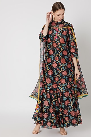 Black Printed Sharara Set by Anupamaa Dayal