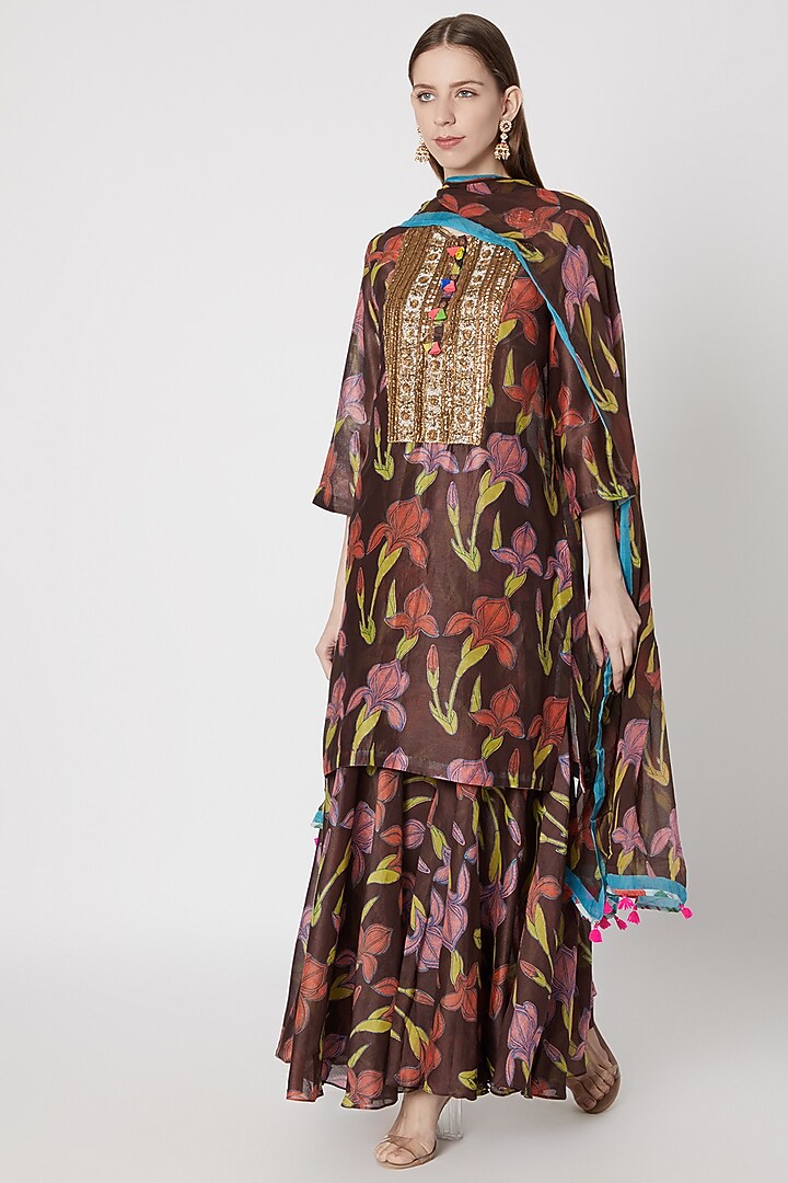 Black Printed & Embroidered Party Wear Sharara Set by Anupamaa Dayal at Pernia's Pop Up Shop