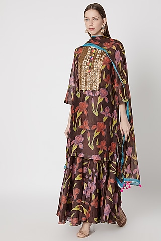 Black Printed & Embroidered Sharara Set by Anupamaa Dayal