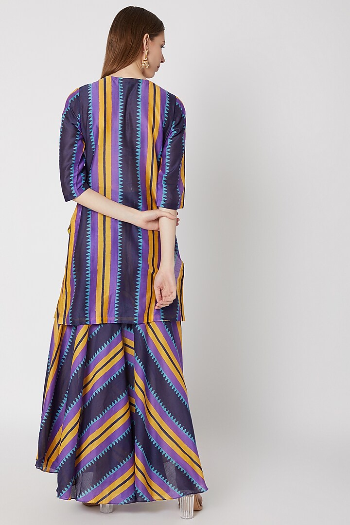 Navy Blue Printed & Embroidered Party Wear Sharara Set by Anupamaa Dayal at Pernia's Pop Up Shop