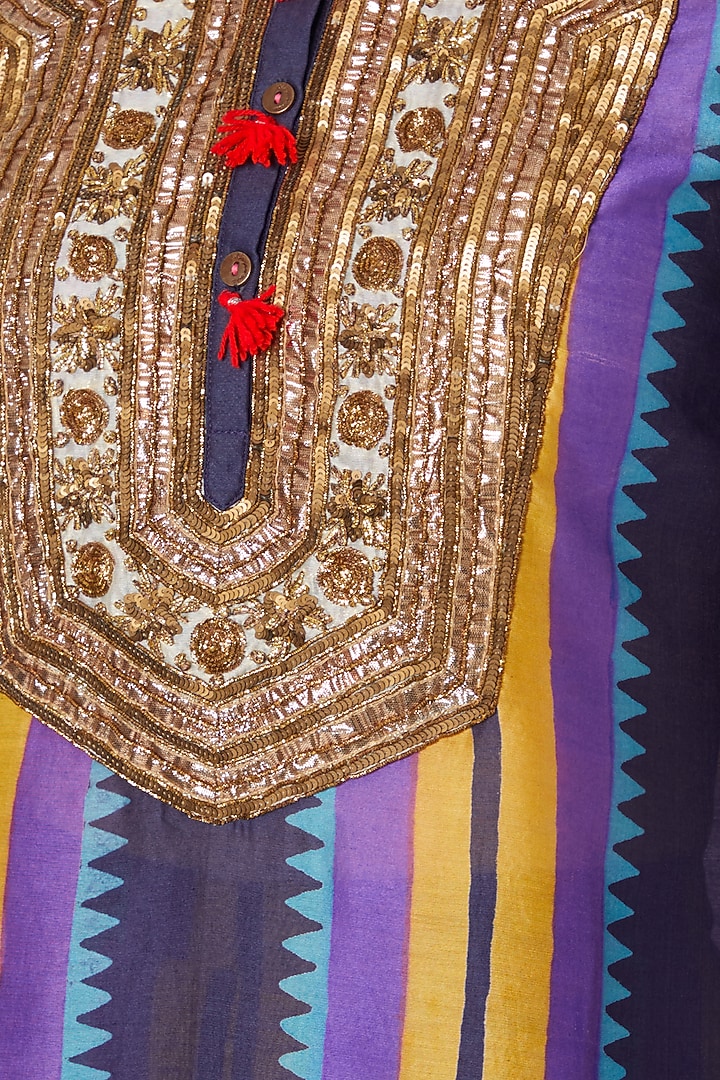 Navy Blue Printed & Embroidered Party Wear Sharara Set by Anupamaa Dayal at Pernia's Pop Up Shop
