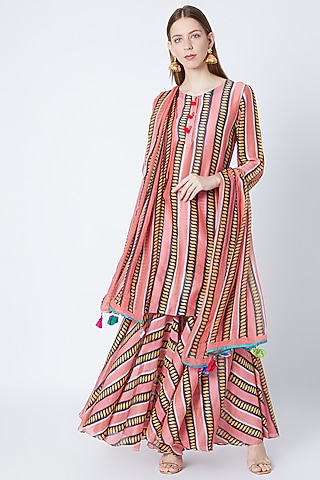 Peach Printed Sharara Set by Anupamaa Dayal