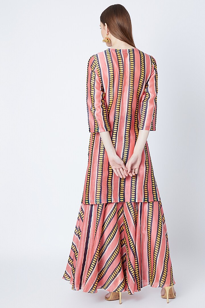 Peach Printed Party Wear Sharara Set by Anupamaa Dayal at Pernia's Pop Up Shop