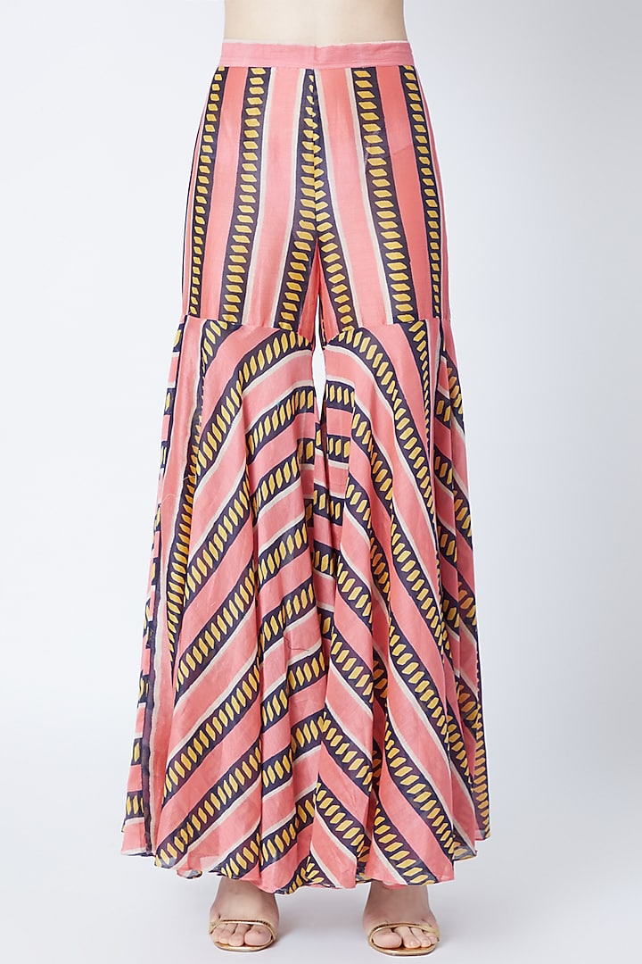 Peach Printed Party Wear Sharara Set by Anupamaa Dayal at Pernia's Pop Up Shop