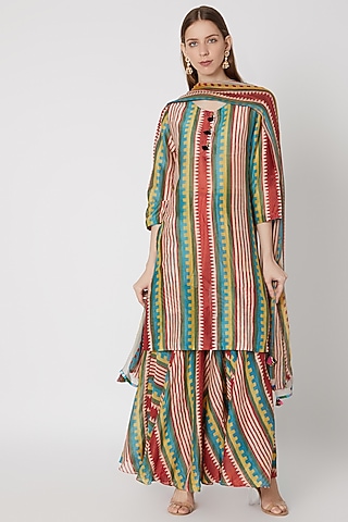 Red Printed Chanderi Sharara Set by Anupamaa Dayal