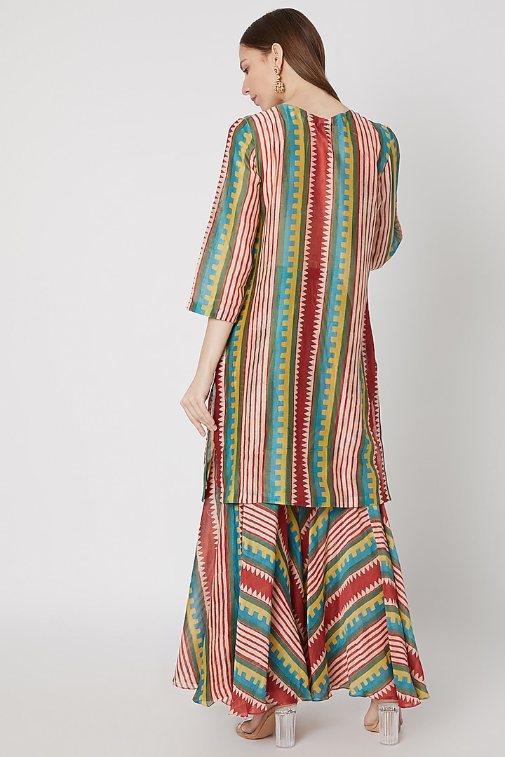 Red Printed Chanderi Party Wear Sharara Set by Anupamaa Dayal at Pernia's Pop Up Shop