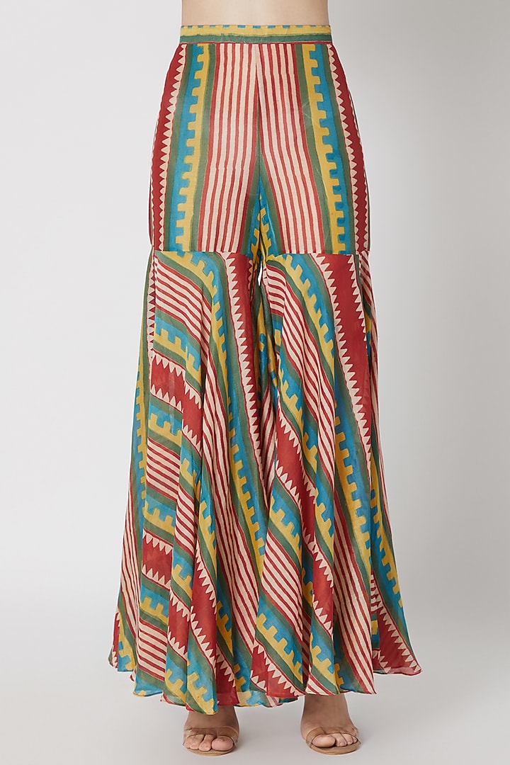 Red Printed Chanderi Party Wear Sharara Set by Anupamaa Dayal at Pernia's Pop Up Shop