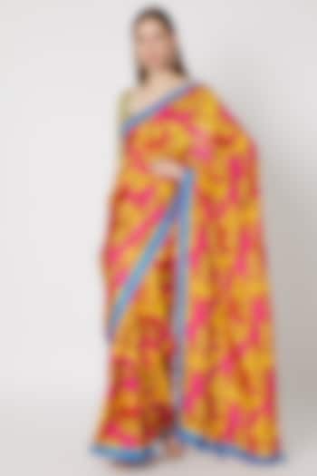 Yellow Printed Silk Saree Set by Anupamaa Dayal