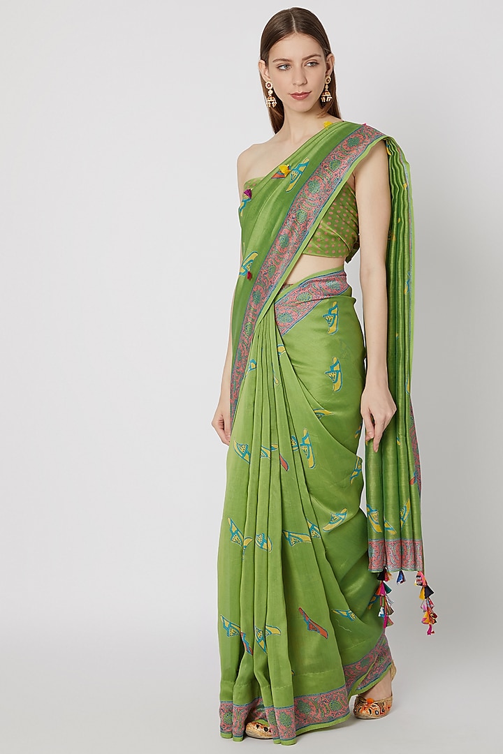 Green Printed Saree Set by Anupamaa Dayal