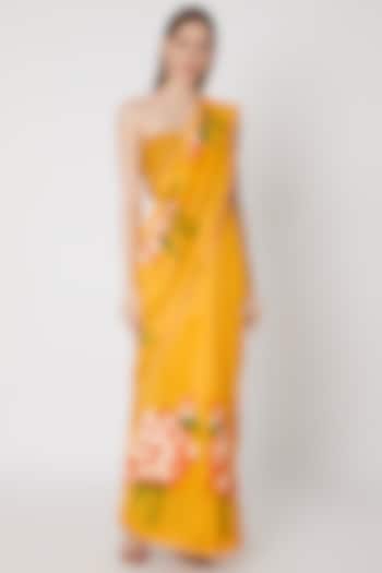 Yellow Printed Saree Set by Anupamaa Dayal
