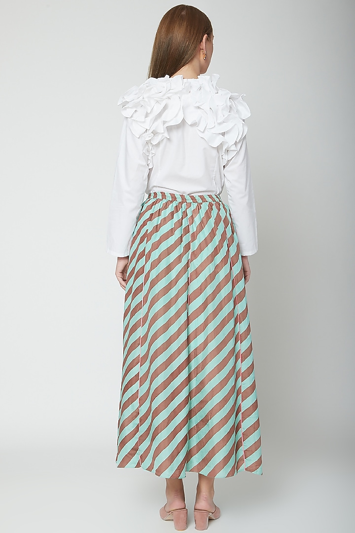Mint Green & Chocolate Brown Printed Striped Skirt by Anupamaa Dayal at Pernia's Pop Up Shop
