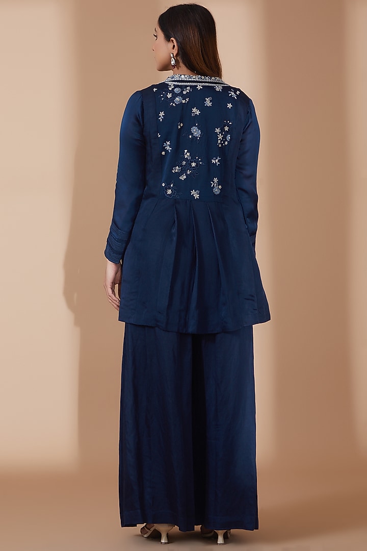 Cobalt Blue Viscose Georgette Embroidered Jacket Set by 1999AD By Amita & Deepak at Pernia's Pop Up Shop
