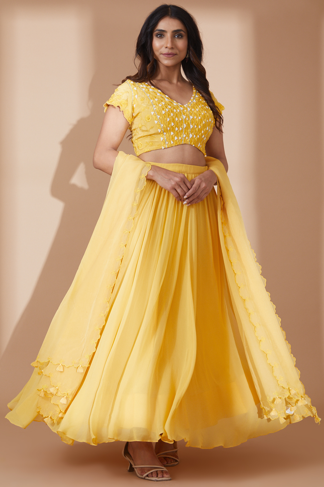 Yellow Georgette Wedding Lehenga Set by 1999AD By Amita & Deepak at Pernia's Pop Up Shop