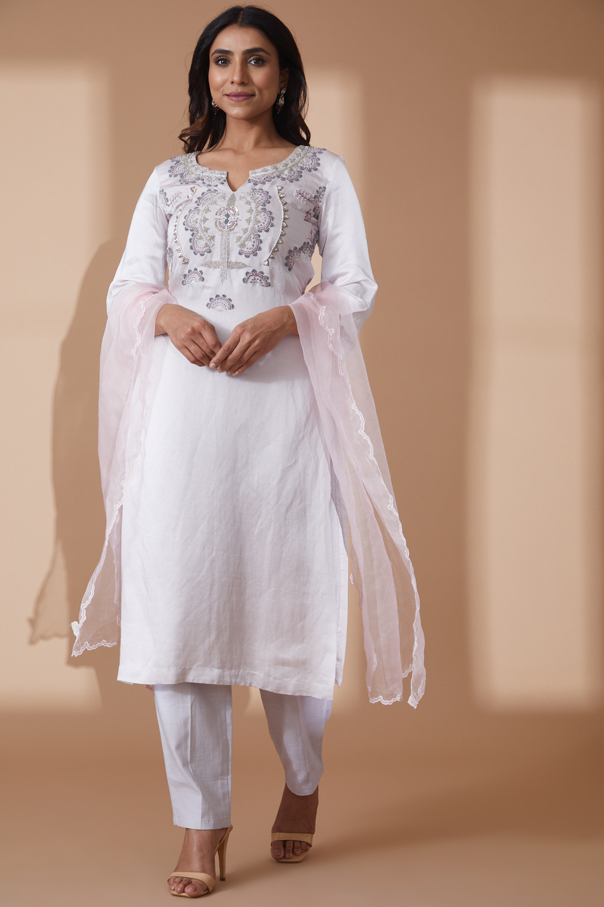 White Chanderi Kurta Set by 1999AD By Amita & Deepak at Pernia's Pop Up Shop