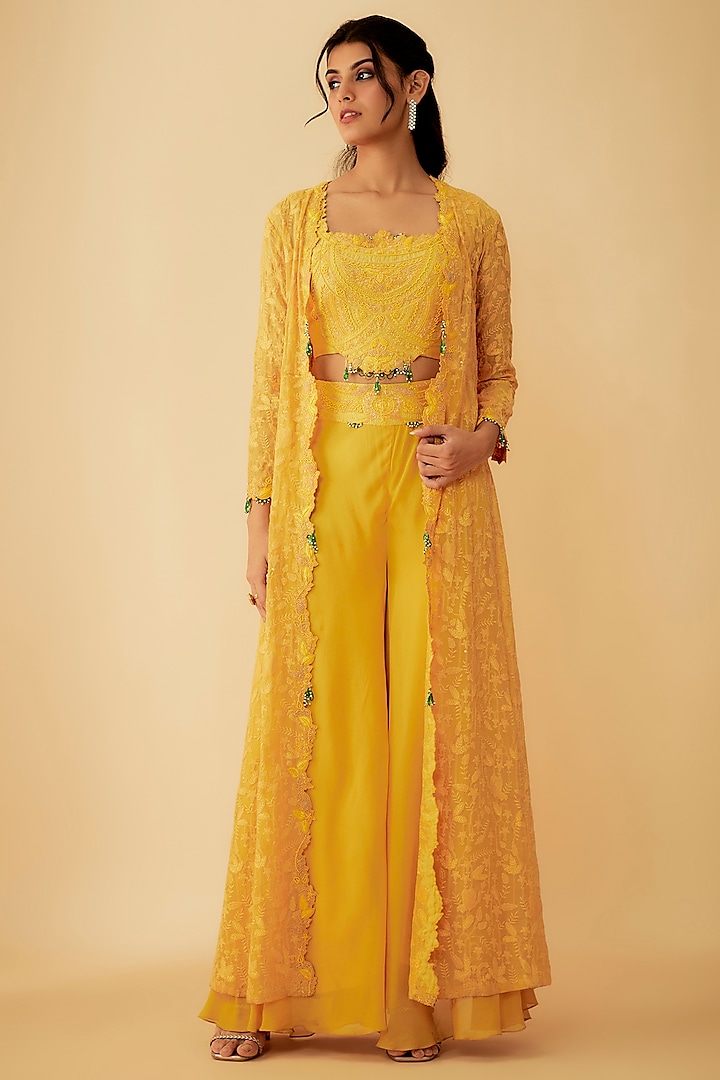 Yellow Georgette Sharara Set by 1999AD By Amita & Deepak at Pernia's Pop Up Shop