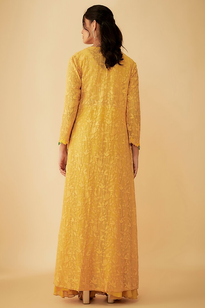 Yellow Georgette Wedding Sharara Set by 1999AD By Amita & Deepak at Pernia's Pop Up Shop