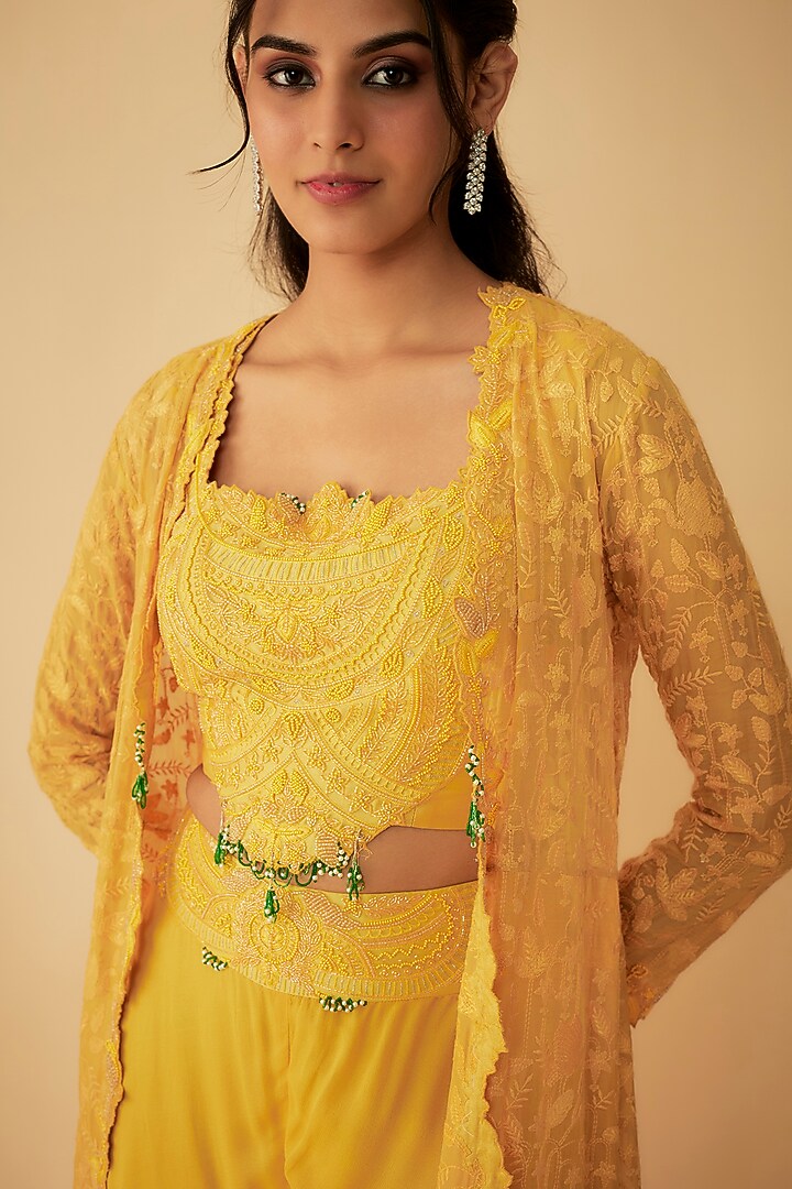 Yellow Georgette Wedding Sharara Set by 1999AD By Amita & Deepak at Pernia's Pop Up Shop