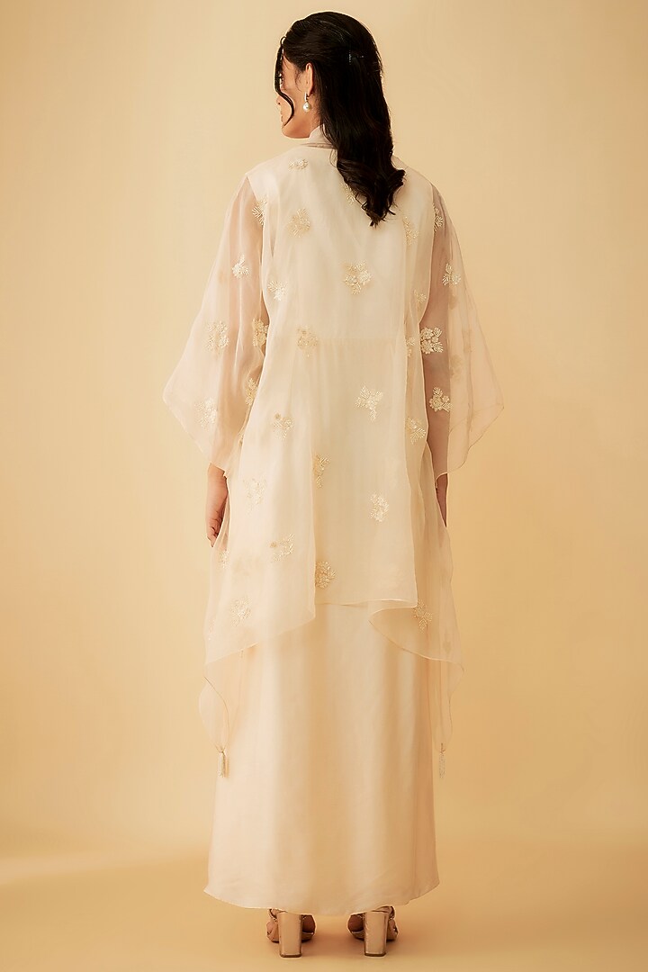 Blush Pink Organza Draped Party Wear Gown With Jacket by 1999AD By Amita & Deepak at Pernia's Pop Up Shop