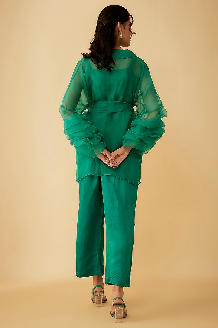 Green Organza Cutdana Embroidered Co-Ord Set by 1999AD By Amita & Deepak at Pernia's Pop Up Shop