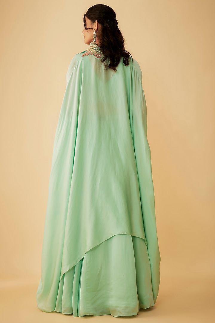 Green Organza Embroidered Jacket Wedding Lehenga Set by 1999AD By Amita & Deepak at Pernia's Pop Up Shop