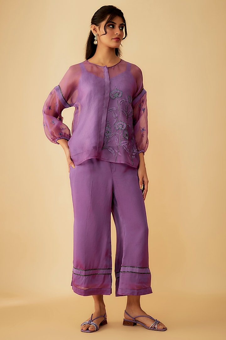 Lavender Organza Cutdana Embroidered Co-Ord Set by 1999AD By Amita & Deepak