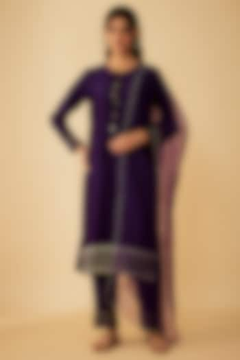 Purple Chanderi Tassels Embroidered Kurta Set by 1999AD By Amita & Deepak at Pernia's Pop Up Shop