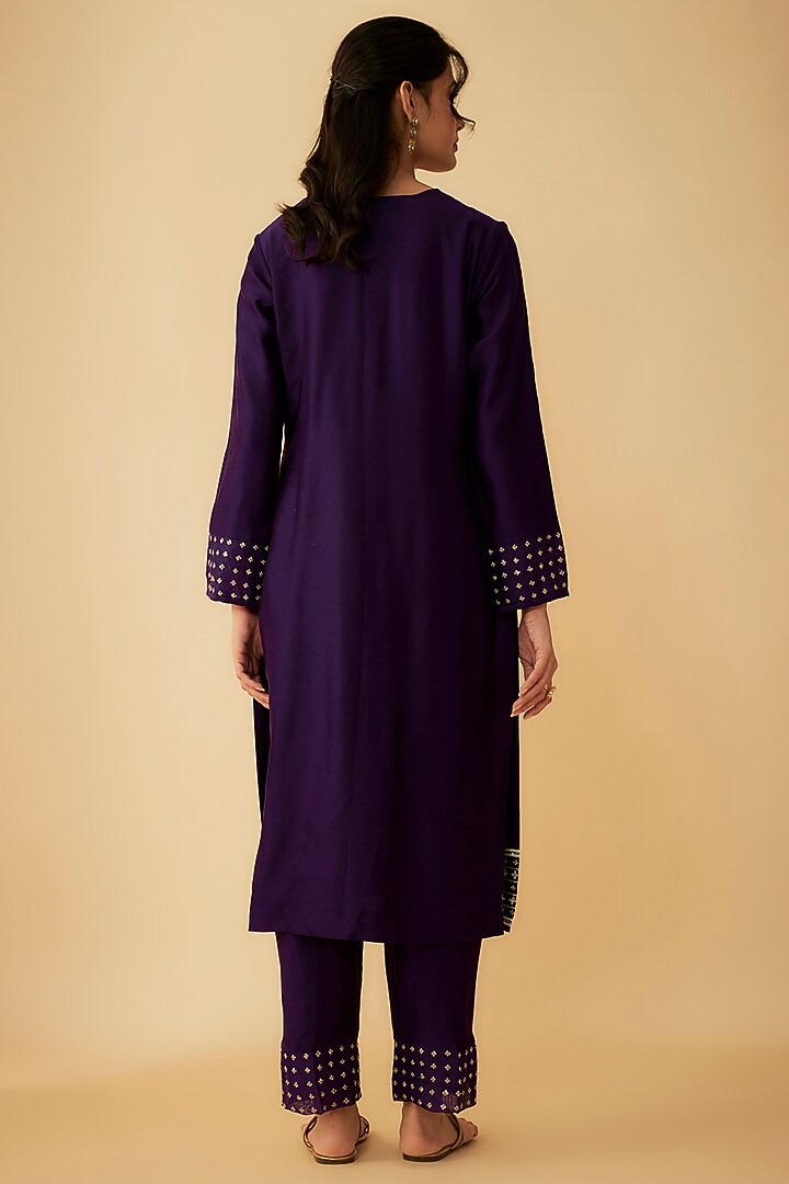 Purple Chanderi Tassels Embroidered Kurta Set by 1999AD By Amita & Deepak at Pernia's Pop Up Shop